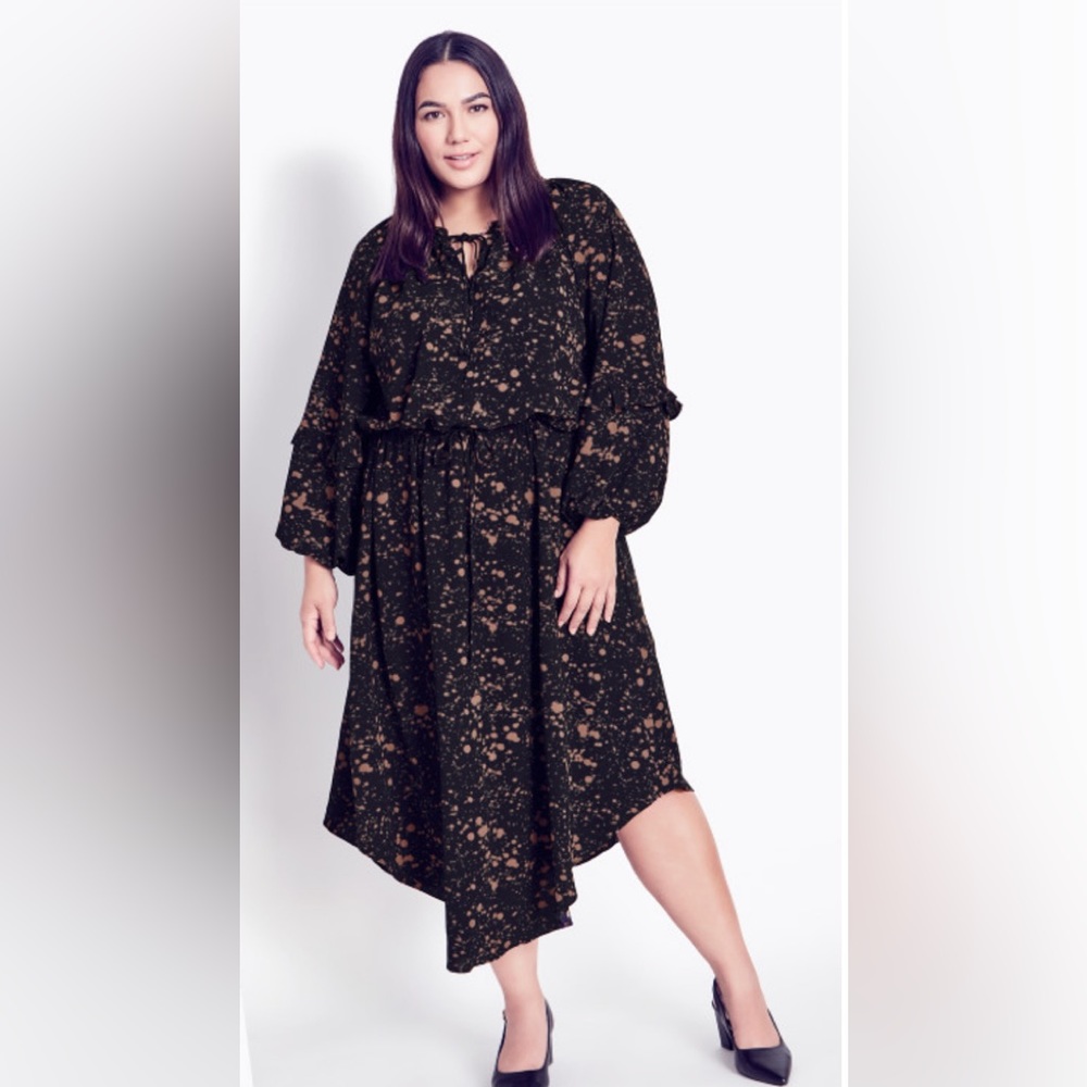NWT Arna York Collection Drop In Print Dress -Black ( Size 22/24) MSRP $75.99